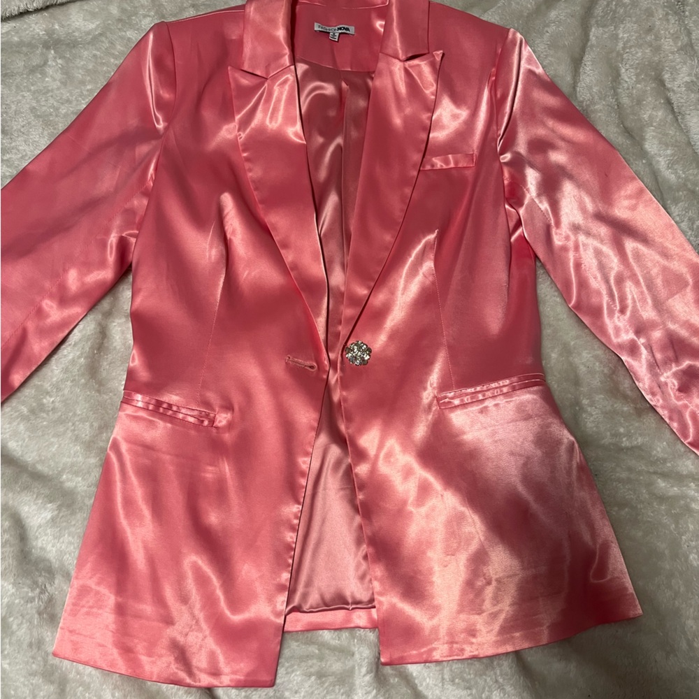 Medium Pink Satin 2 Piece Suit